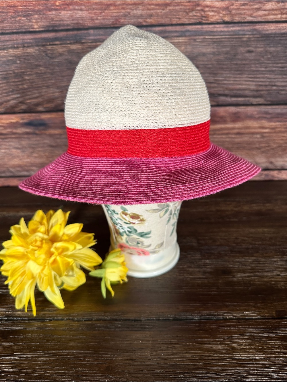 Eugenia Kim  Lilian Colorblock Sun Hat in Cream, Red & Pink